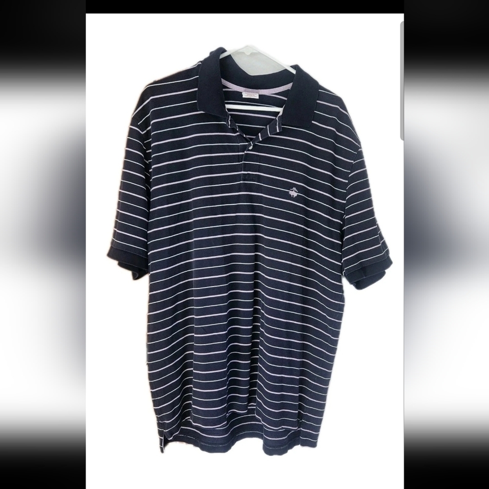 Brooks Brothers Men's Striped Polo Shirt XXL Navy Lavender White Short Sleeve